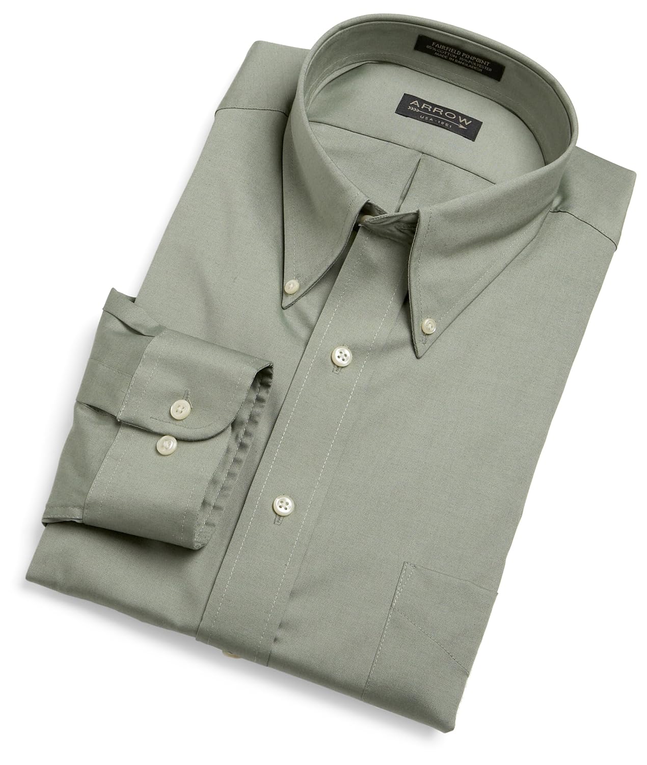 arrow 男式抗皱 pinpoint 纯色长袖 灰绿色 17.5" neck 32/33" sleeve