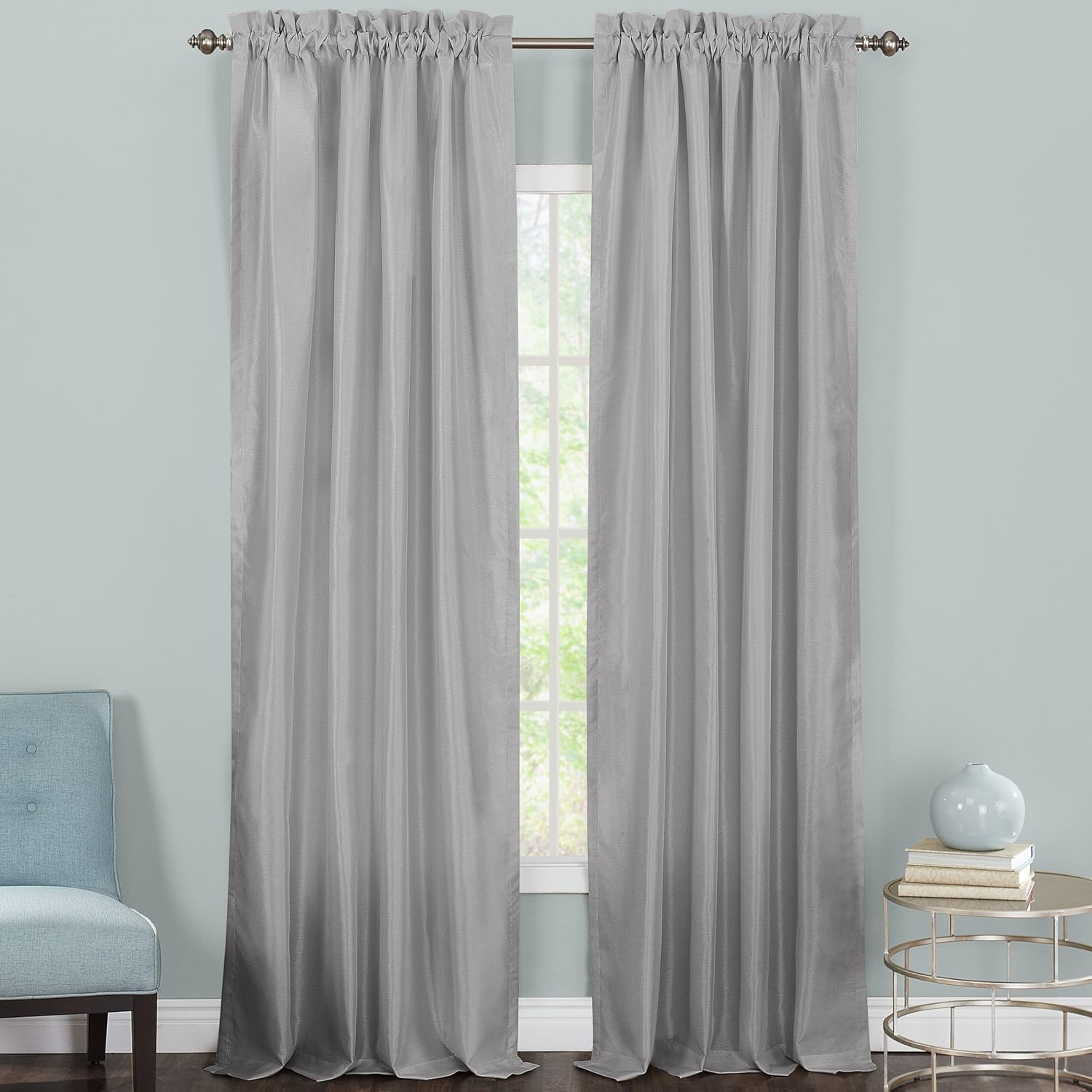 heritage landing 人造丝内衬窗帘,243.84 厘米,银色