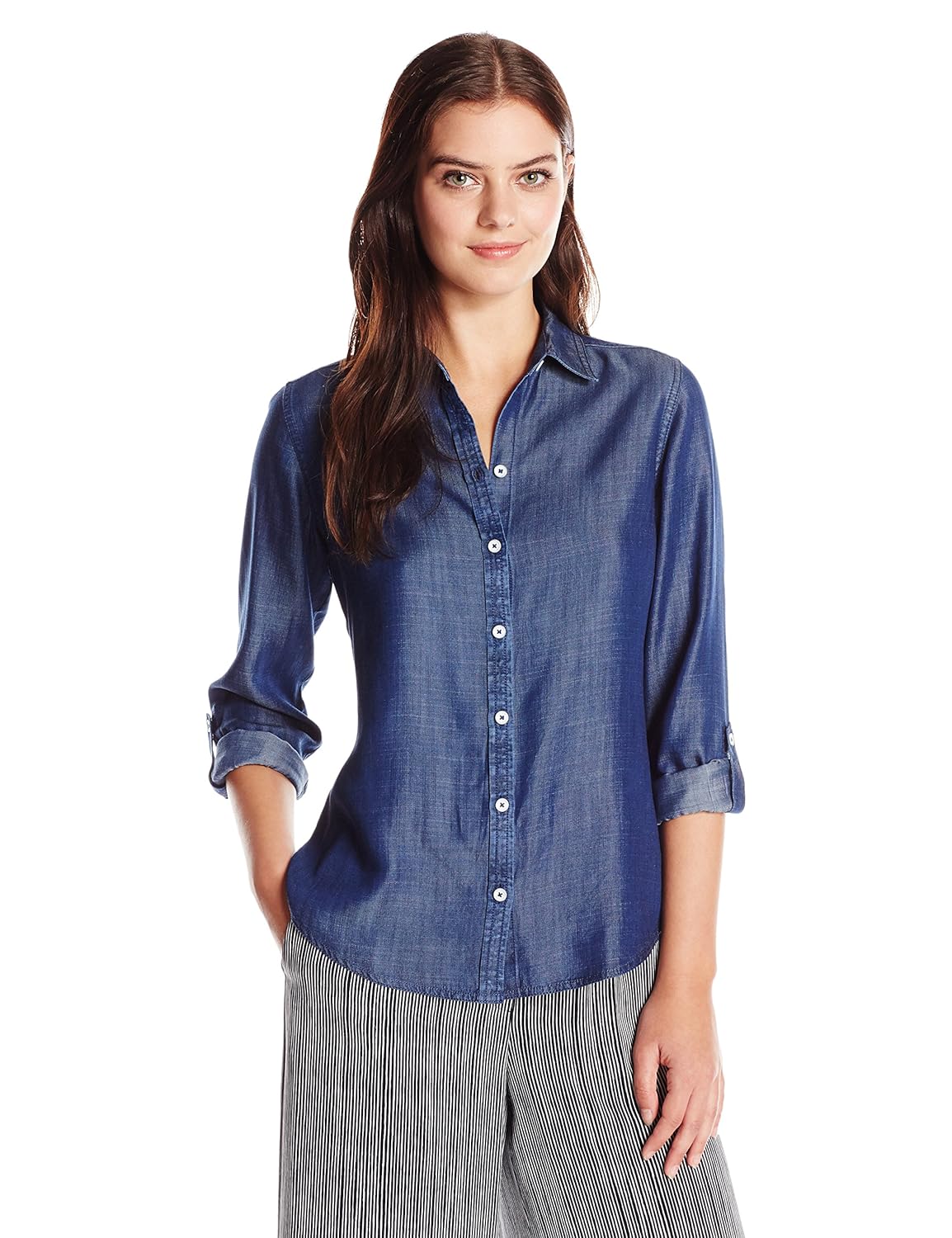 foxcroft 女士小号长袖zoey 牛仔棉花衬衫