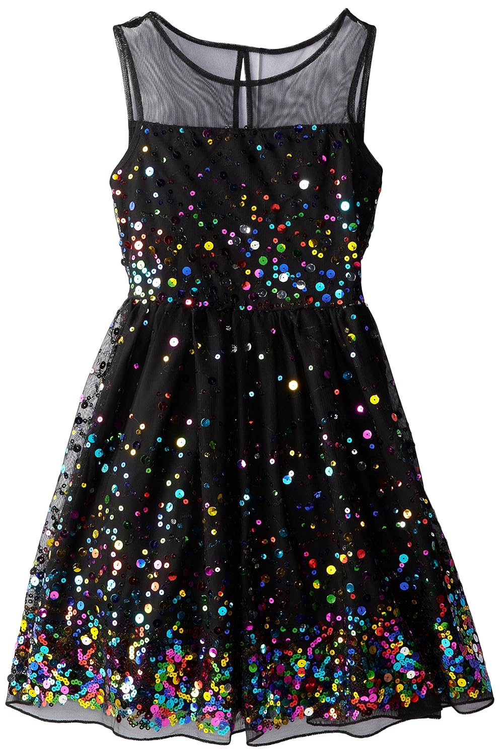 speechless 大女童彩虹亮片全裙连衣裙幻觉领口 black/fuchsia 7