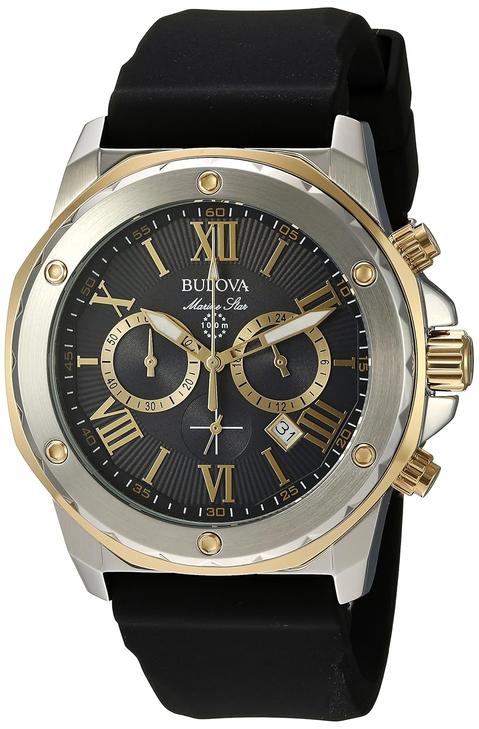 bulova 男式石英不锈钢硅胶休闲手表颜色黑色型号98b277 )