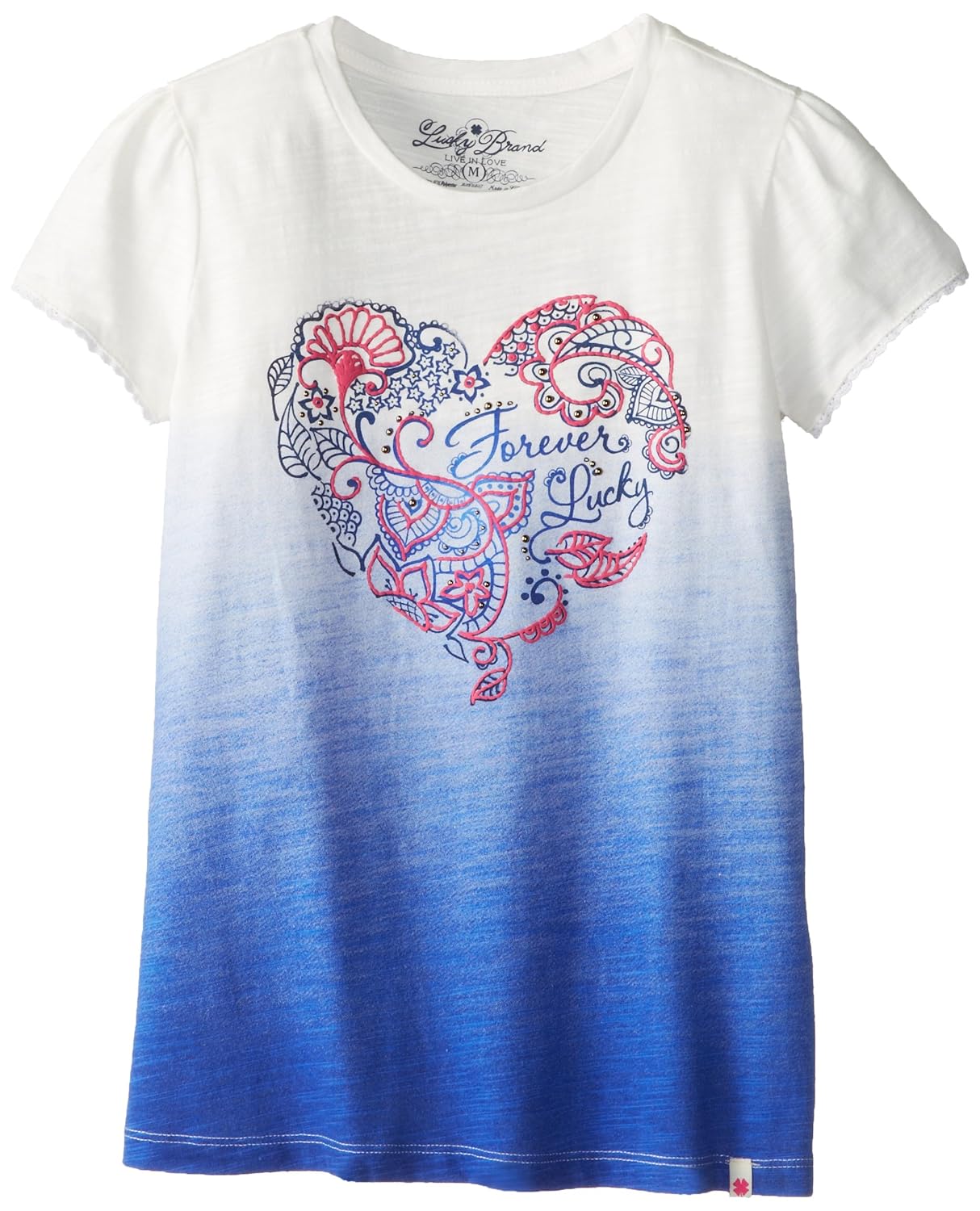lucky brand 大女童浸染 henna 心形 t 恤 dazzling blue large