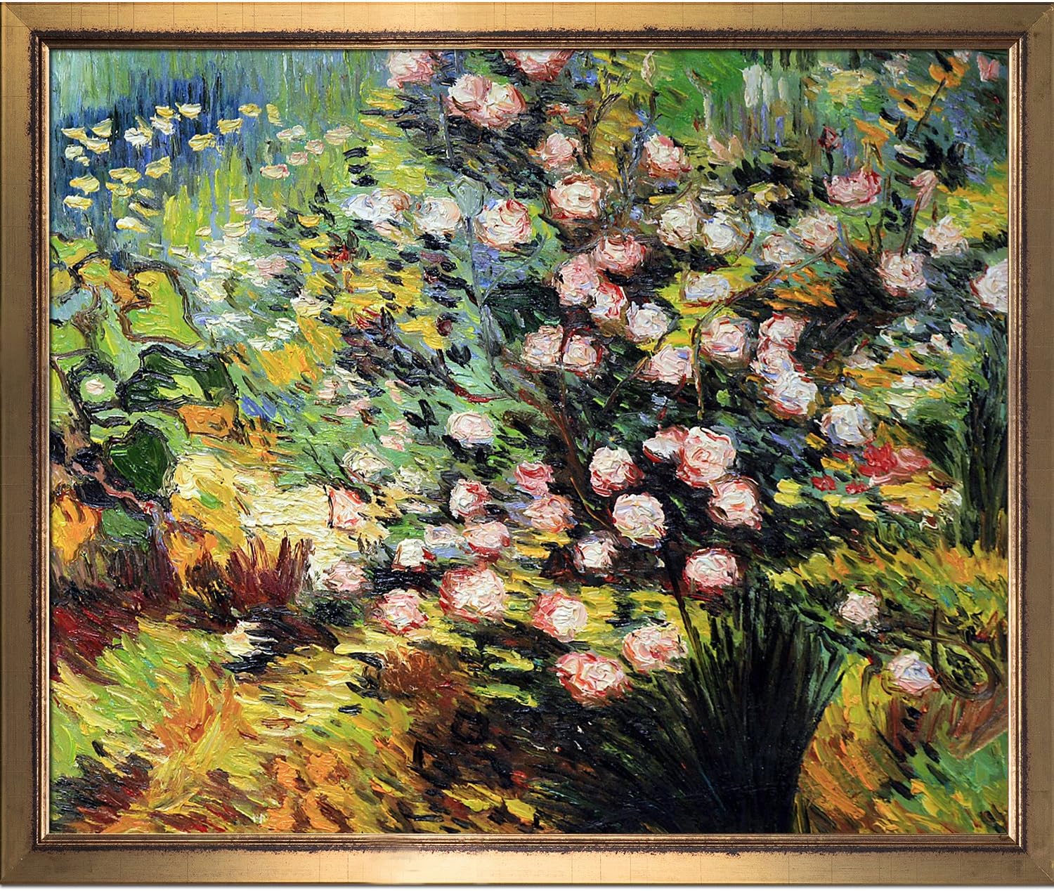 overstockart la pastiche 玫瑰布什 blossom 作品 梵高抛光金色框