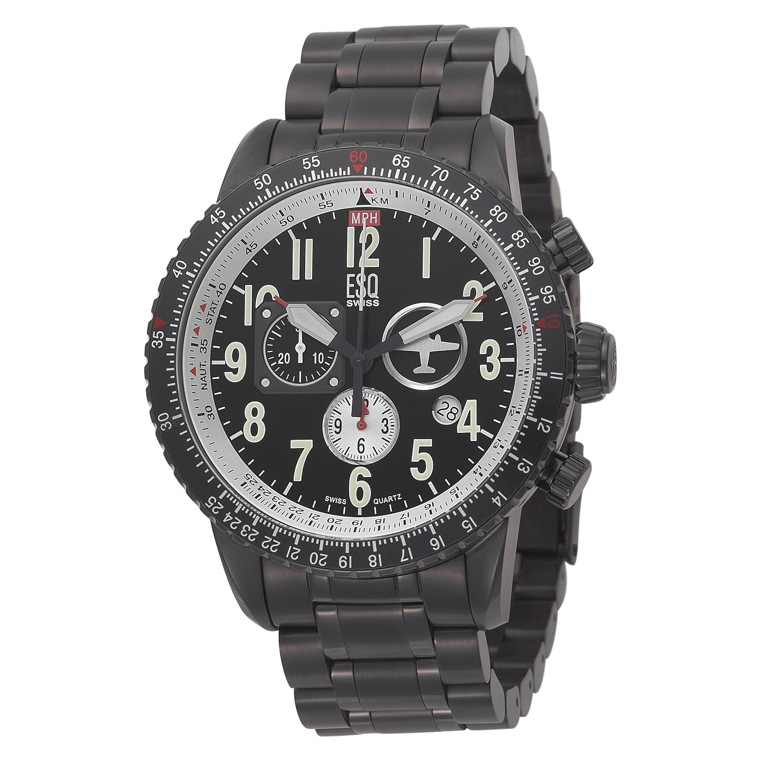 esq movado 男士 7301239 beacon 计时黑色 pvd 手表