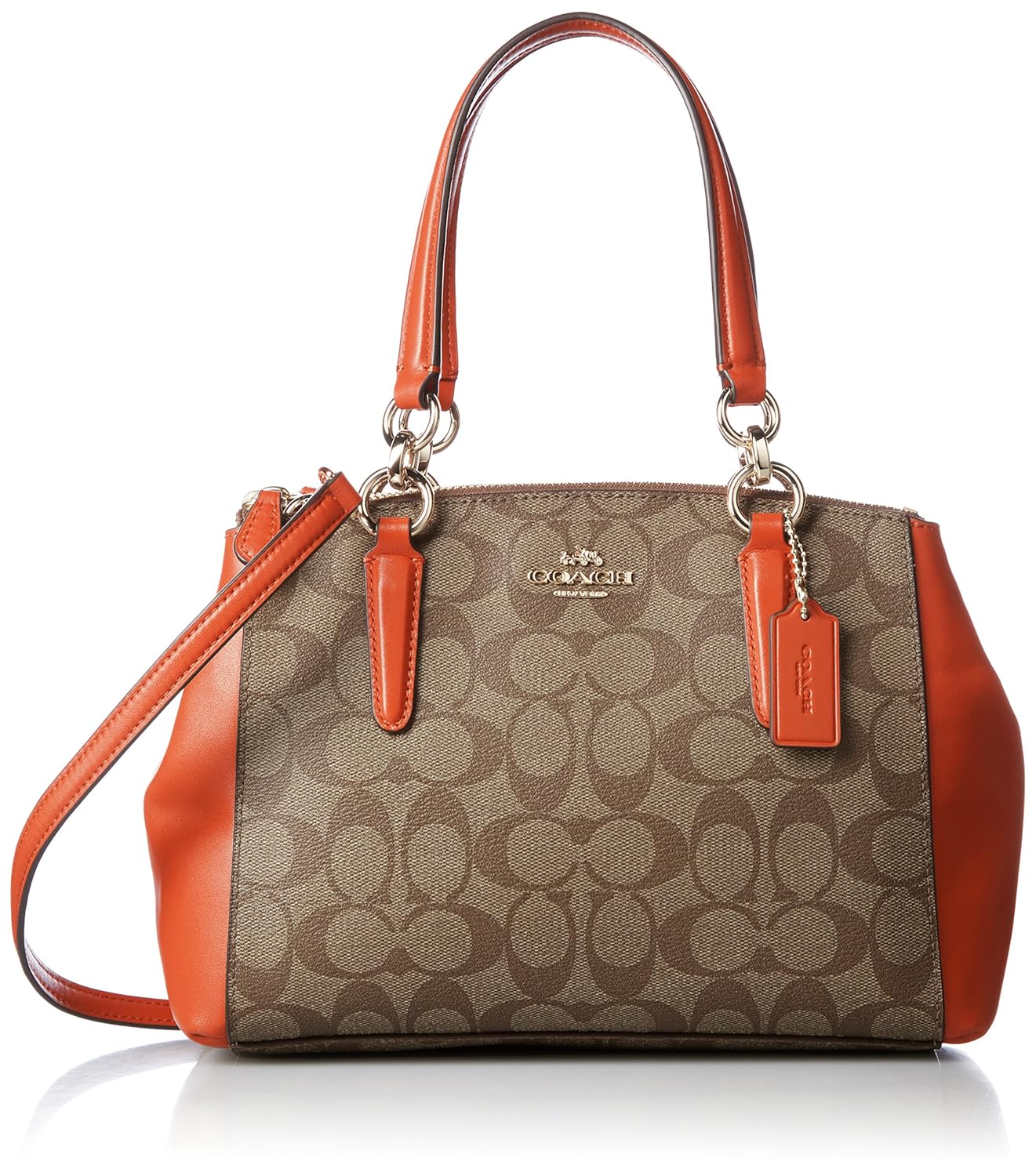 coach 寇驰 pvc 标志印花手提包 f58290 カーキ/ブライトオレンジ