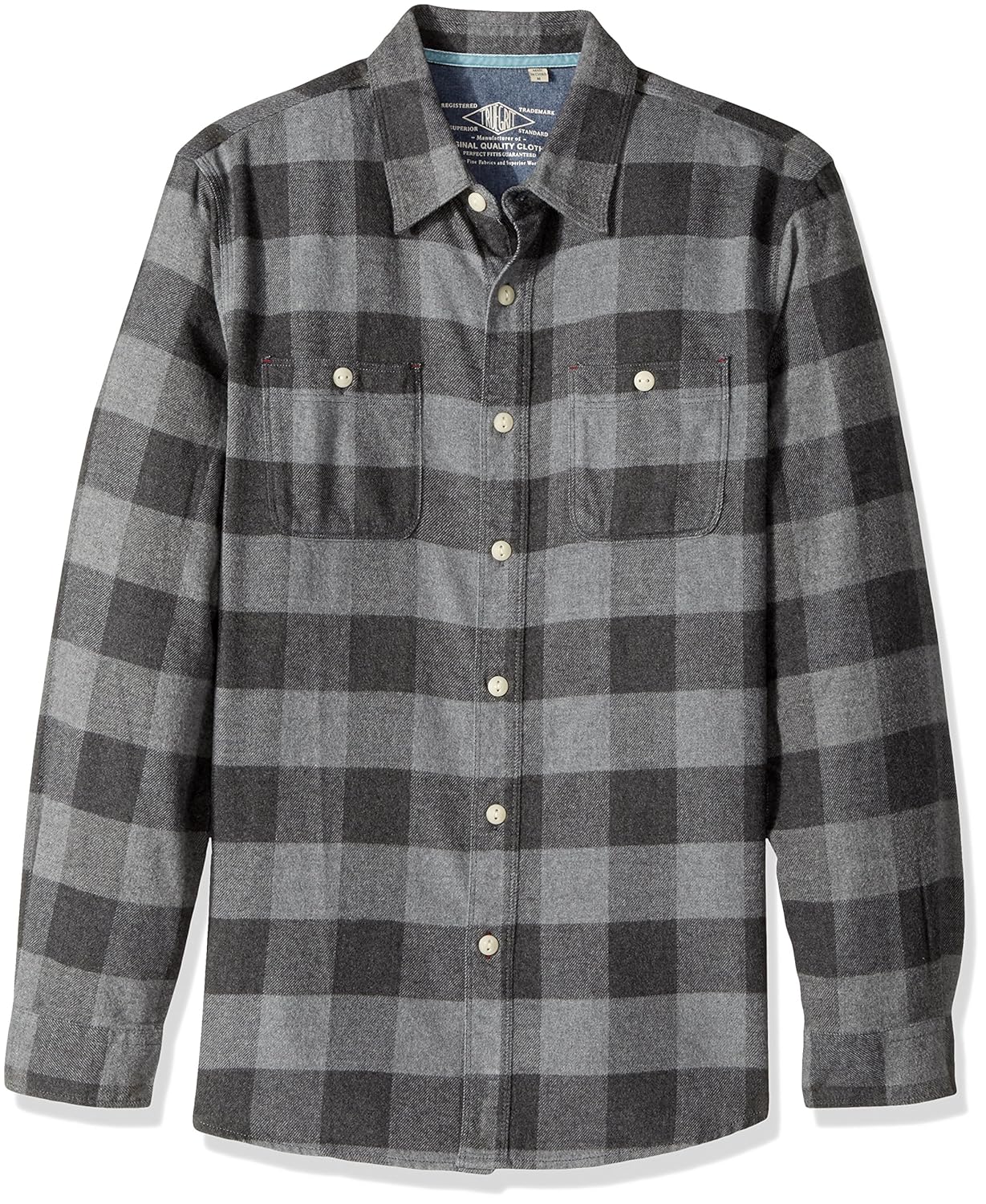 真正的磨砂男式 roadtrip 格子长袖双口袋浅法兰绒衬衫 碳灰色 small