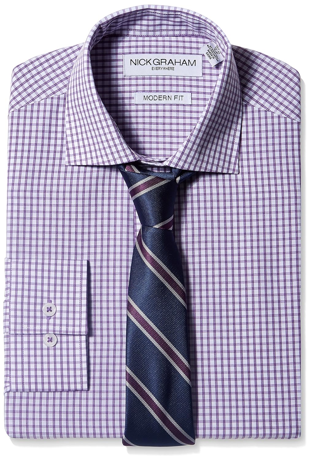 nick graham everywhere 男式格子衣服衬衫带领带 purple check 16"
