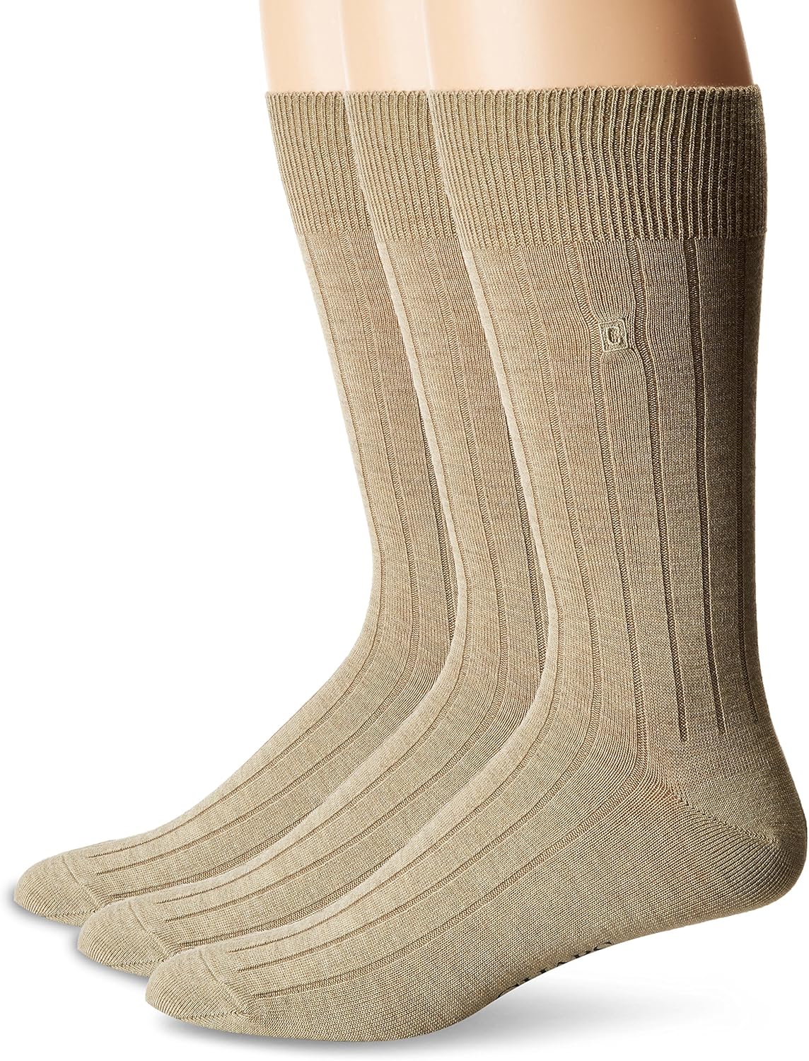 chaps 男式纯色罗纹休闲船袜,带刺绣标志(3 双装) 卡其色 shoe size 6